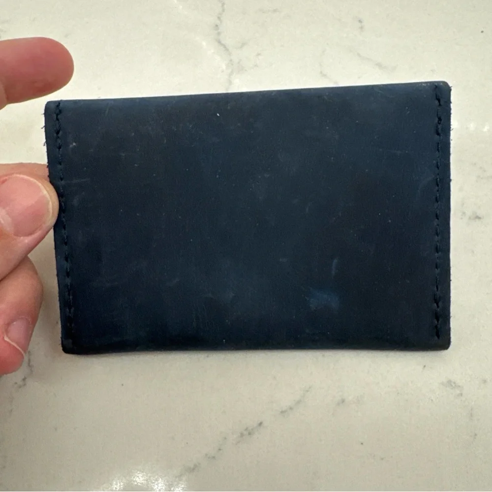 Portland leather goods Navy Leather Card Holder mini envelope blue snap close